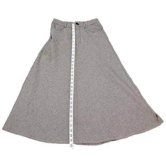 MNG Black & White Houndstooth A-Line Midi Skirt With Front & Back Pockets Button - Picture 7 of 9